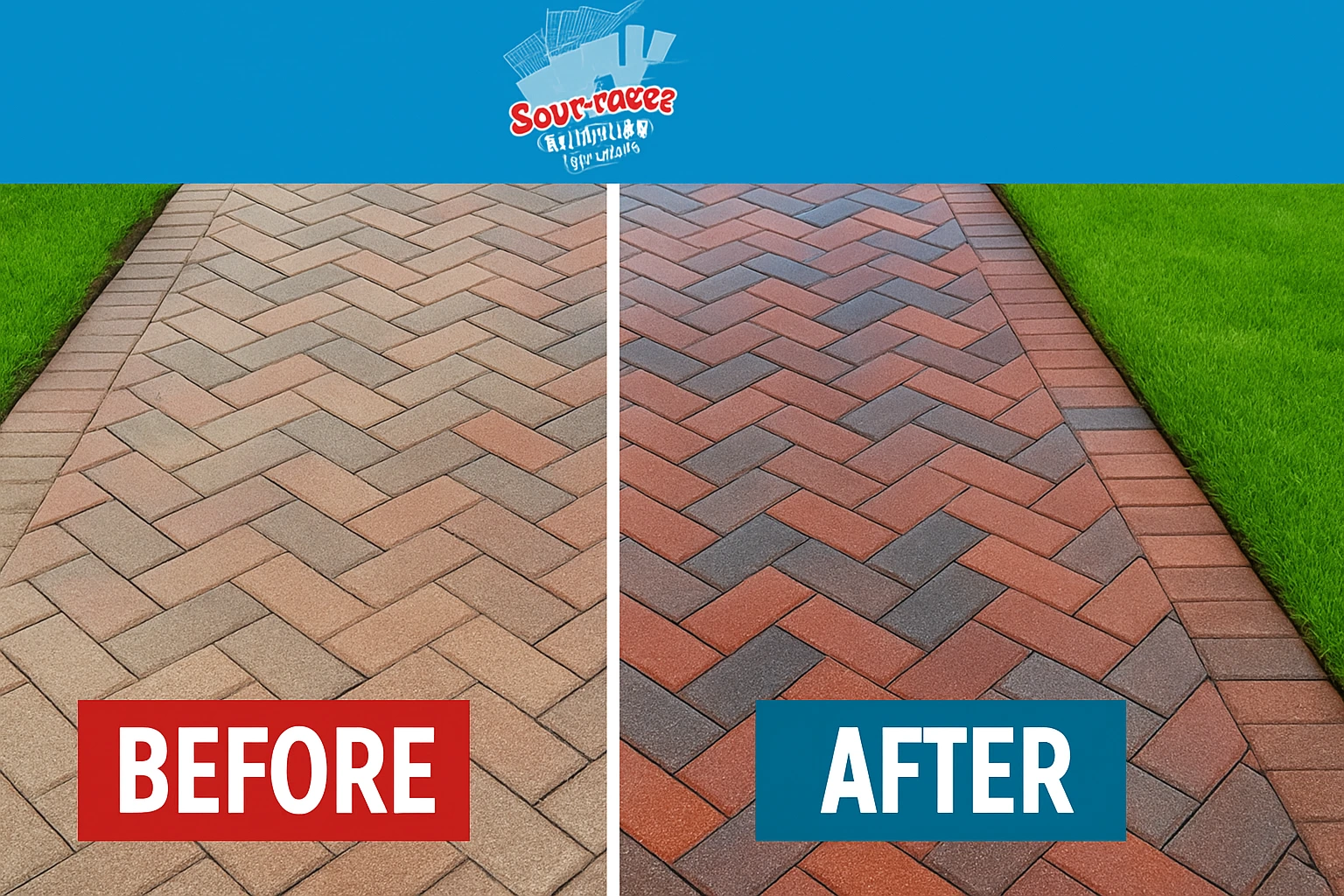 Pavers before and after sealing comparison