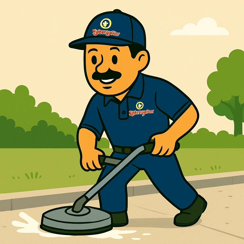 Squeegeez technician cleaning a sidewalk